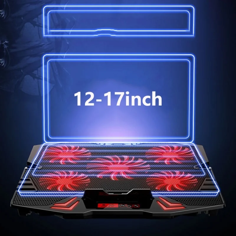 

Laptop cooling pad, 12-17 inch led cooler, 5 silent fans, adjustable, red and blue