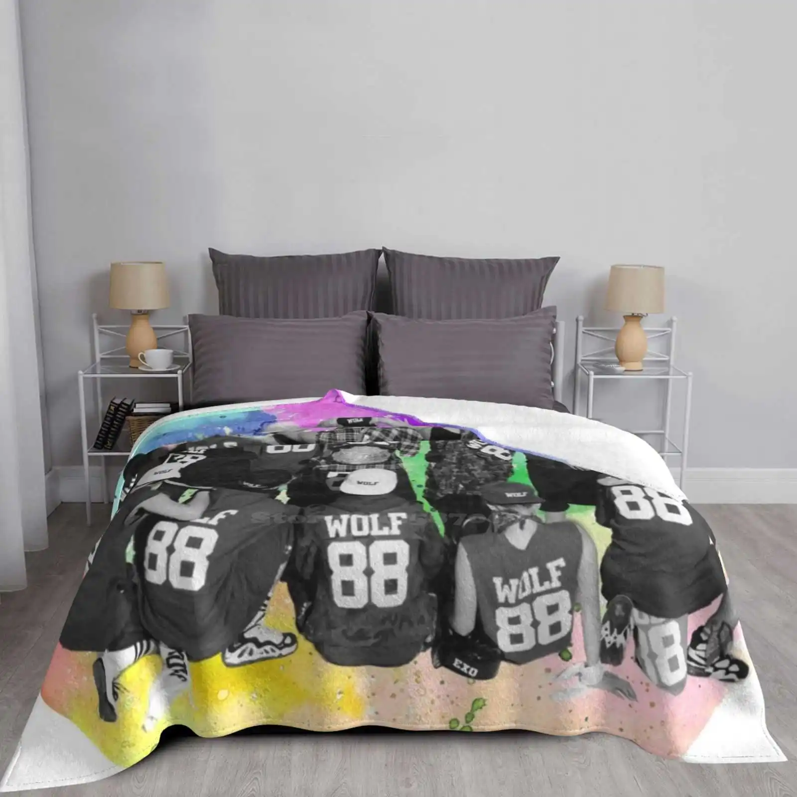 Светлое мягкое фланелевое одеяло Exo Wolf креативного дизайна Kpop Xiumin Suho Sehun Chanyeol Chen Kai