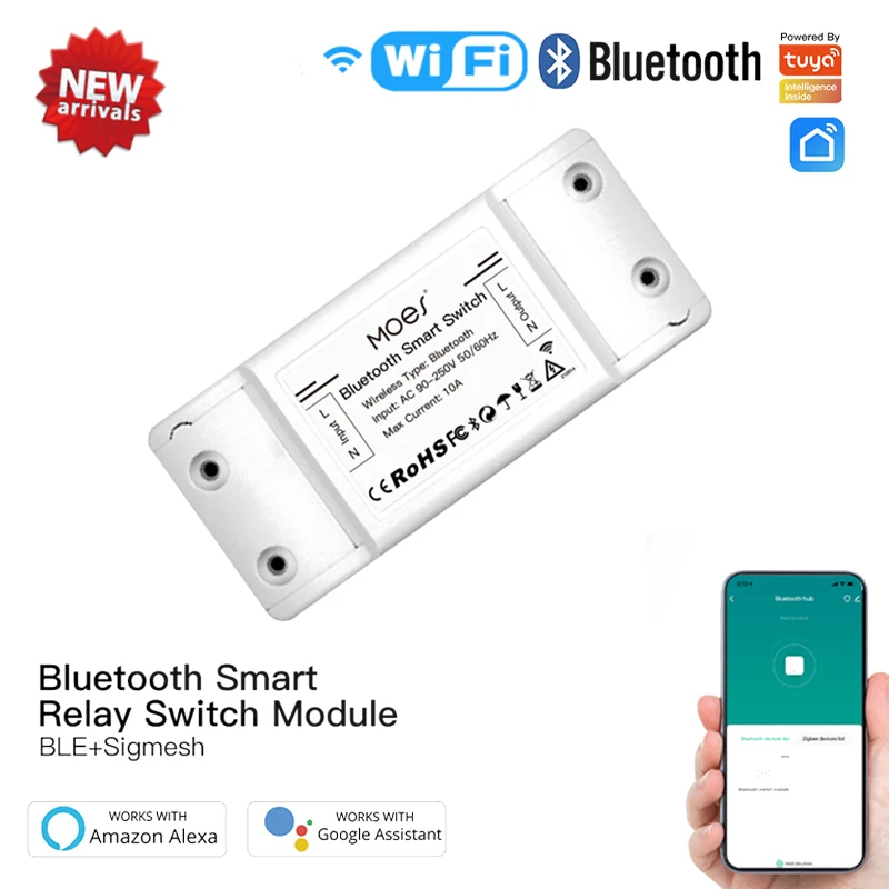 

Релейный модуль Tuya Bluetooth, Wi-Fi, одноточечный пульт дистанционного управления Sigmesh, работает с Alexa, Google Home