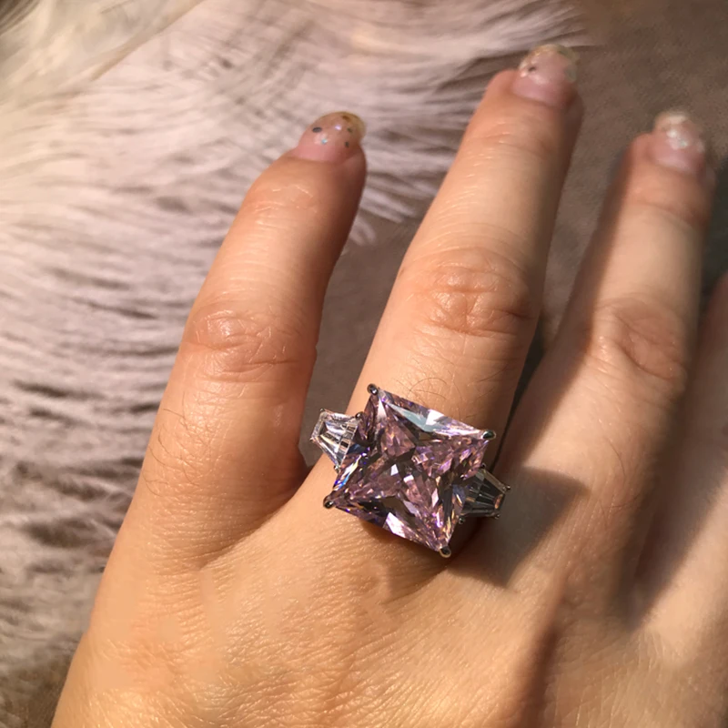 

AINUOSHI 925 Sterling Silver 12x12mm Princess Cut Multiple Gemstone 3-stone Engagement Rings For Women Precious Jewelry