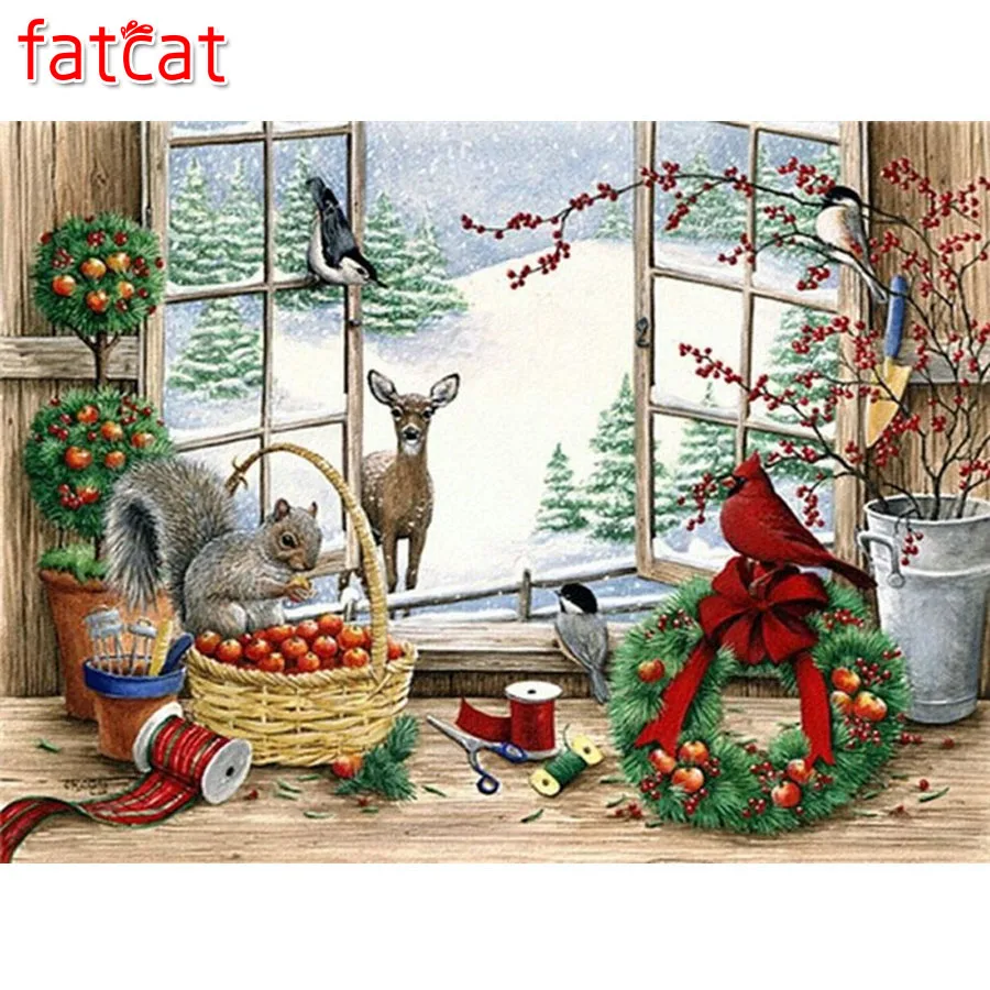 

Алмазная 5d картина FATCAT diy, вышивка с рождественскими животными, пейзаж, полноразмерная мозаика с круглыми стразами, декоративные наклейки ...