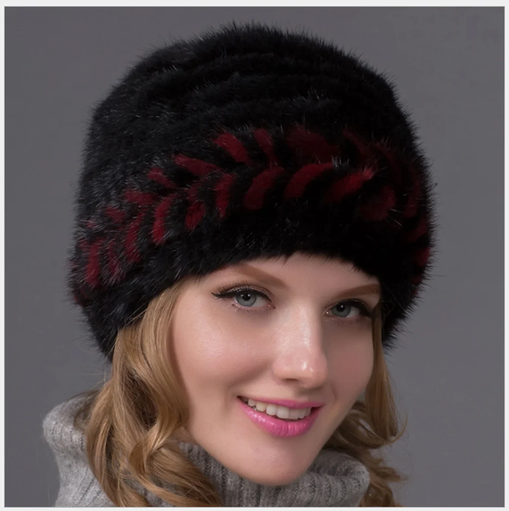 Knitted Hat Russian Ladies Real Fur Trapper Caps Women Fashion Handmade Custom Womens Mink Cap Cute Warm Winter Hats Wholesale