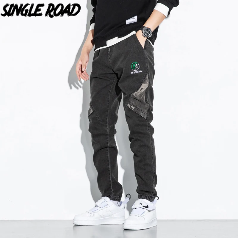 

Однодорожные мужские джинсы, Мужские 2021 Лоскутные простые облегающие джинсовые брюки, уличная одежда, мужские черные джинсы для мужчин раз...