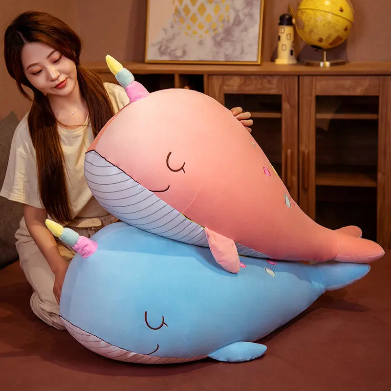 

Pink Blue Huge Size Kawaii Sea Fish Doll Soft Whale Plush Toys Narwhal Cushion Pillows Birthday Baby Kids Gift