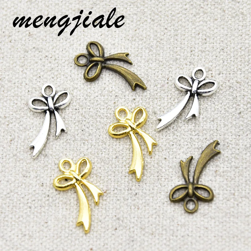 

40pcs Wholesale Three Color Shoelace Knot Charms Alloy Metal Bow Tie Pendant For DIY Handmade Jewelry Accessories Making 20*11mm