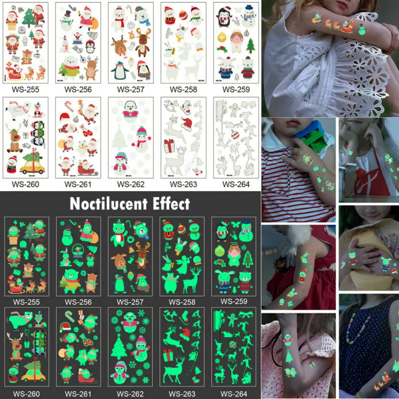Рождественские светящиеся временные тату наклейки водонепроницаемые и