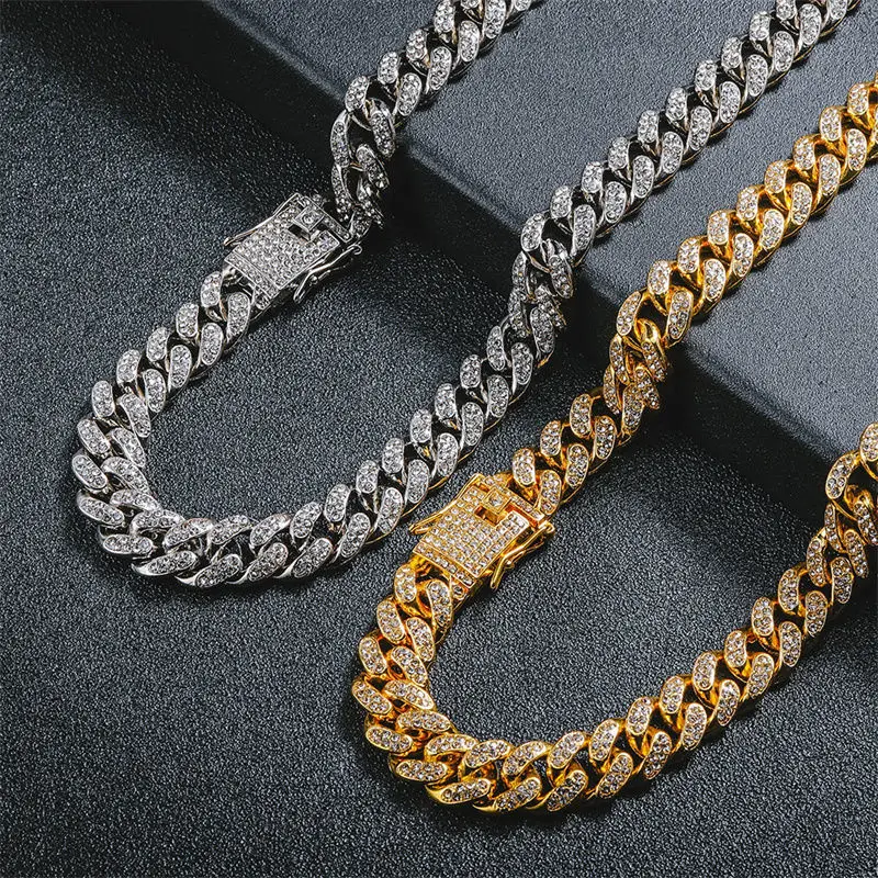 

Miami Cuba Link Chain Necklace Bracelet Full Diamond Crystal Punk Choker Aesthetic Men Women Initial Gift Boho DIY Wholesale