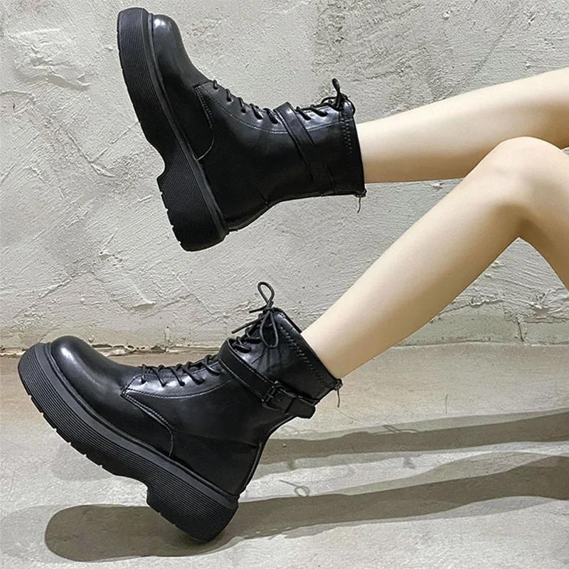 

Women's Sneakers With Platform Shoes White Thick Sole 2021 Fashion Basic Rome Mid-Calf Round Toe Low Rubber Fabric Boots