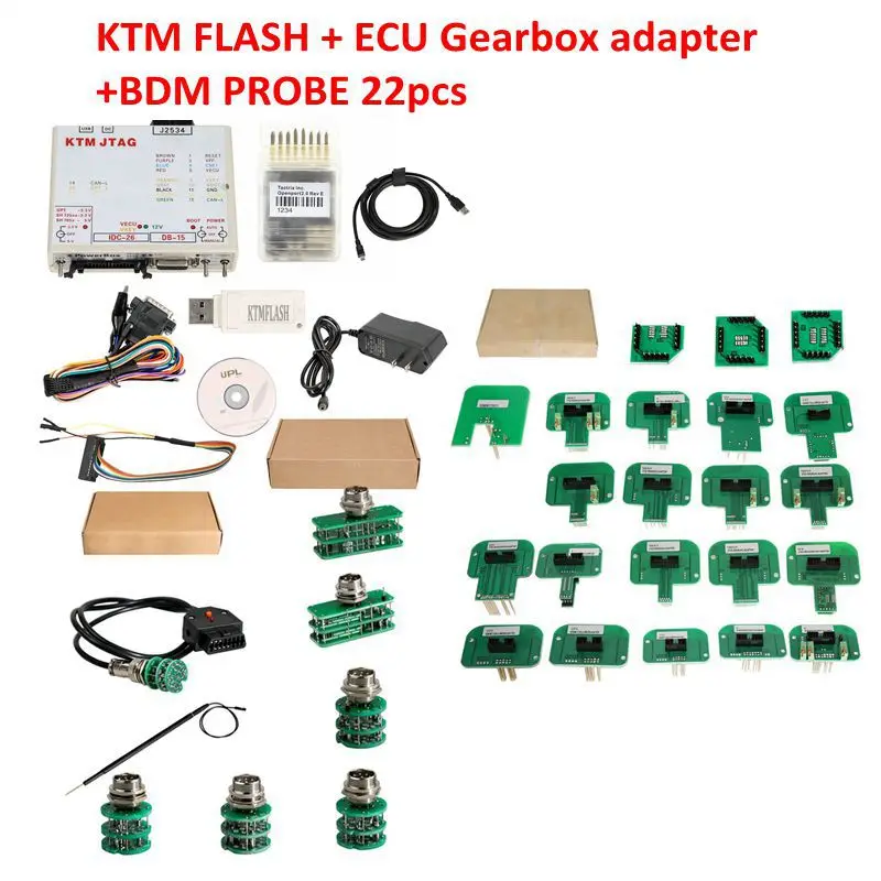 ADD ADAPTERS 22PCS KTMFLASH V1.95 ECU программист и трансмиссия инструмент для обновления электропитания KTM Flash OPENPORT J2534 кабель - Цвет: ADD ADAPTERS 22PCS