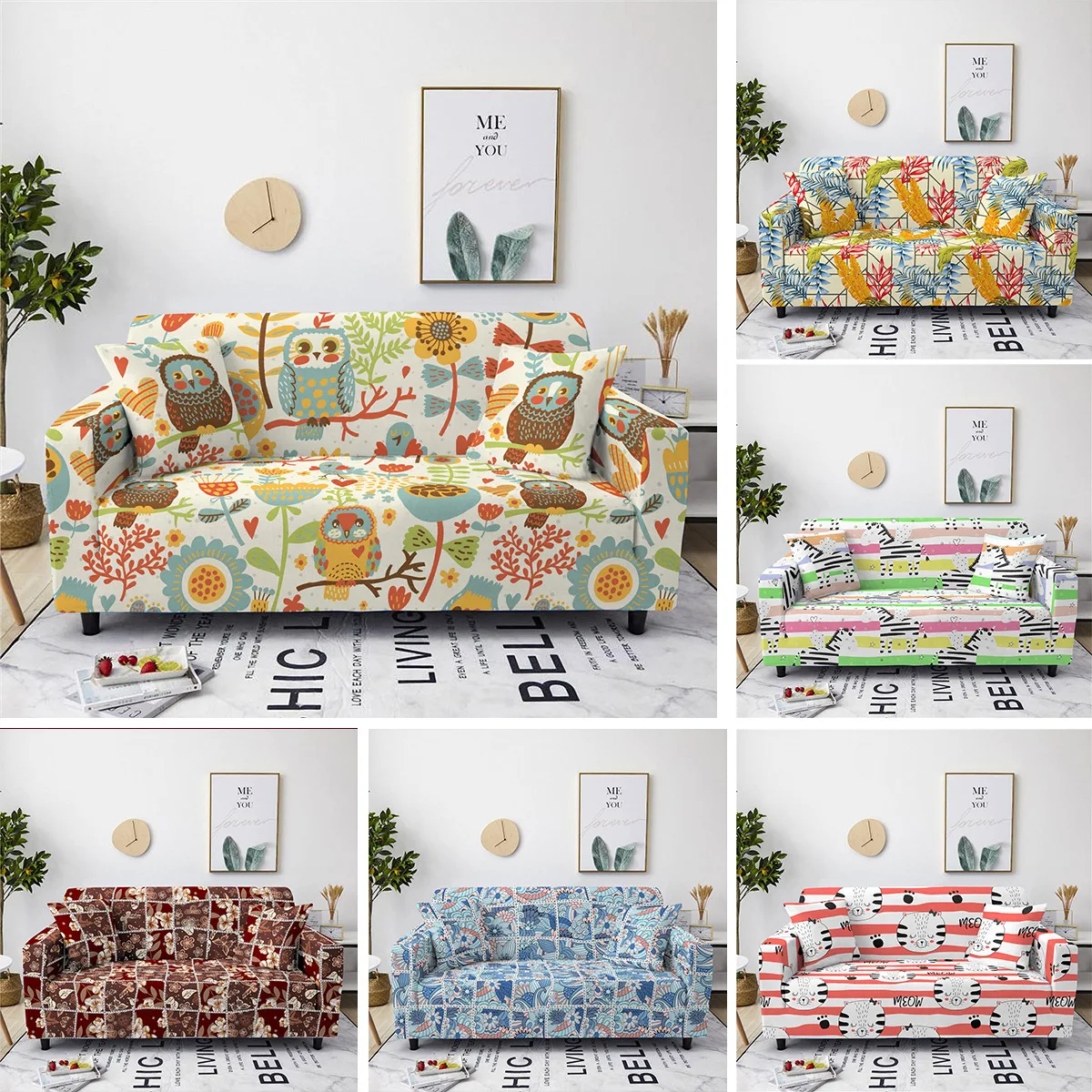 

Cartoon Sofa Cover for Living Room Fabric Slipcovers Elastic All-inclusive Sectional Couch Cover Case 1/2/3/4 Seater All Season