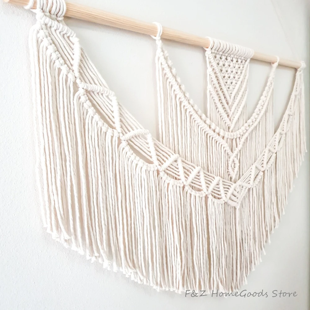 Tapiz colgante de pared de macram&eacute;, tejido a mano, color gris, bohemio, elegante, para decoraci&oacute;n del hogar, sala de estar, apartamento y dormitorio-4