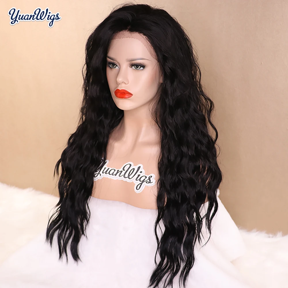 YuanWigs длинные волнистые Glueless кружева спереди синтетический парик термостойкие