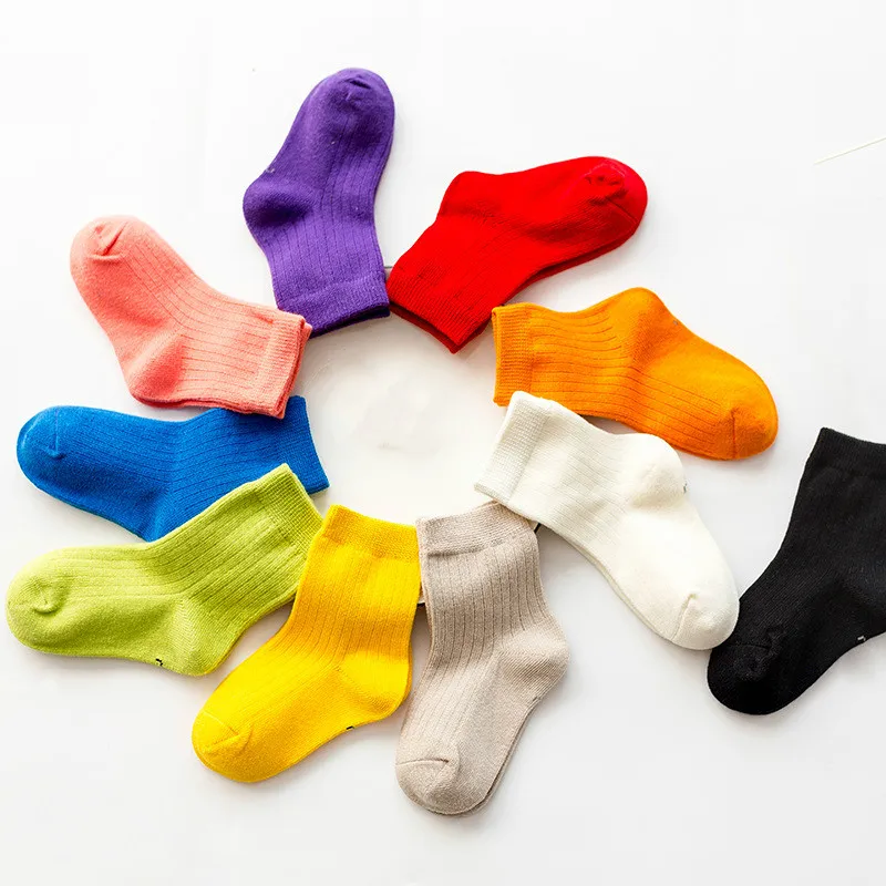 Calcetines de algod&oacute;n para reci&eacute;n nacidos, medias cortas acanaladas a rayas para ni&ntilde;os de 0 a 6 a&ntilde;os, calcet&iacute;n de Color liso-0