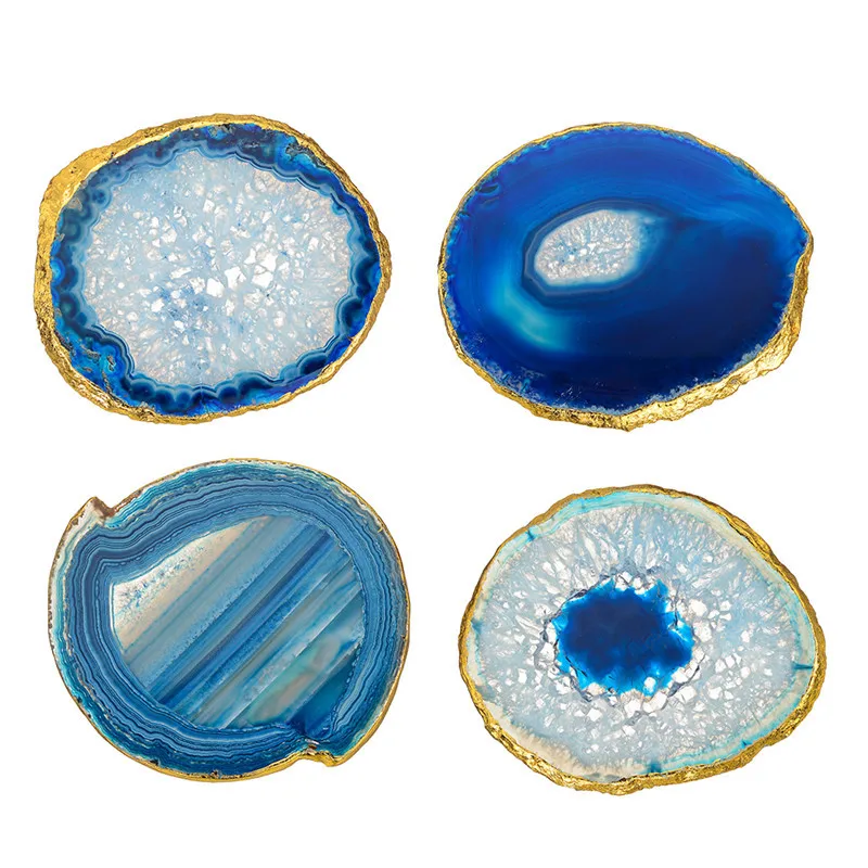 10-12cm 1PCS Natural Blue Agate Slab Crytal Mineral Table Coasters Cup Base Druzzy agate Slice Decorative Stone Home Decoration