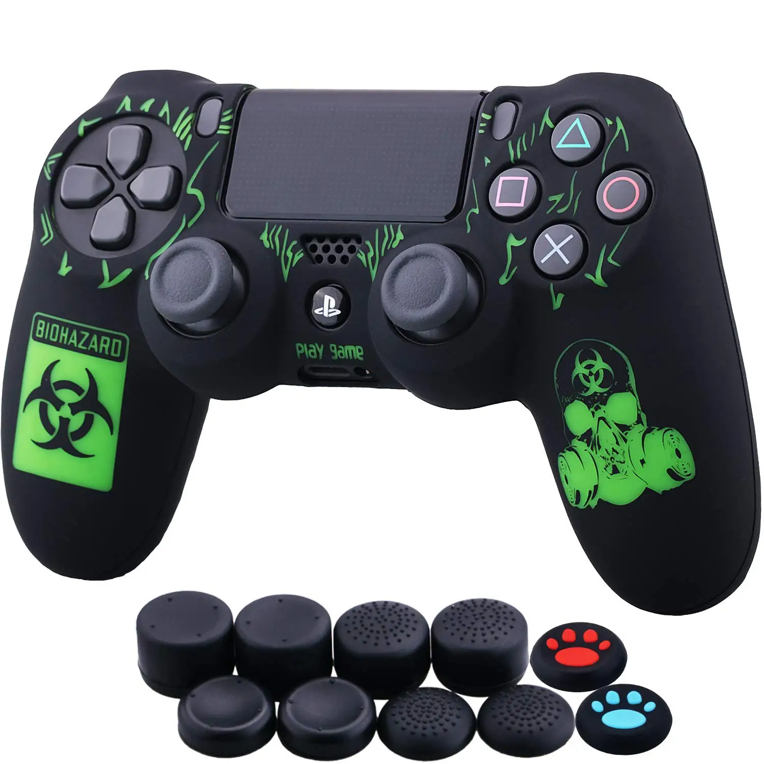 

YoRHa Laser Carving Silicone Cover Skin Case for Sony PS4/slim/Pro Dualshock 4 Controller x 1(BH) with Thumb Grips x 10