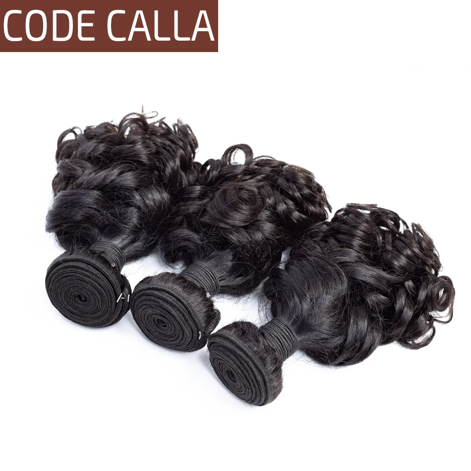 Код Calla Bouncy пучки вьющихся волос с закрытием шнурка малазийские Remy человеческие волосы переплетения для наращивания натуральный черный цвет для женщин