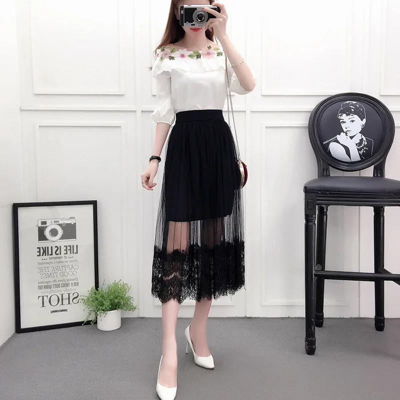 Новинка весна лето 2020 Корейская шифоновая фея юбка сращивающаяся однотонная