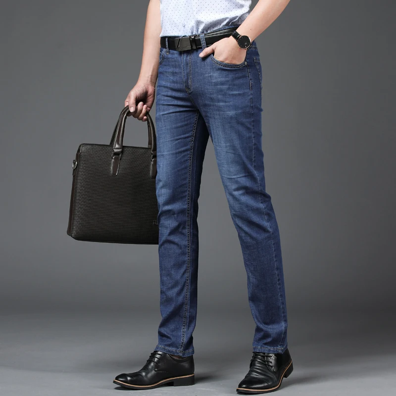 New Men Jeans Business Mens Casual Straight Slim Fit Blue Jeans Stretch Denim Pants Trousers Classic Skinny Jeans Men EF45NB