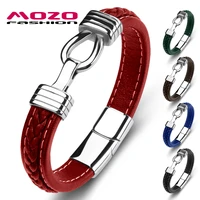 trendy new mens bracelet genuine leather stainless steel charm women high quality fashion jewelry bangles red