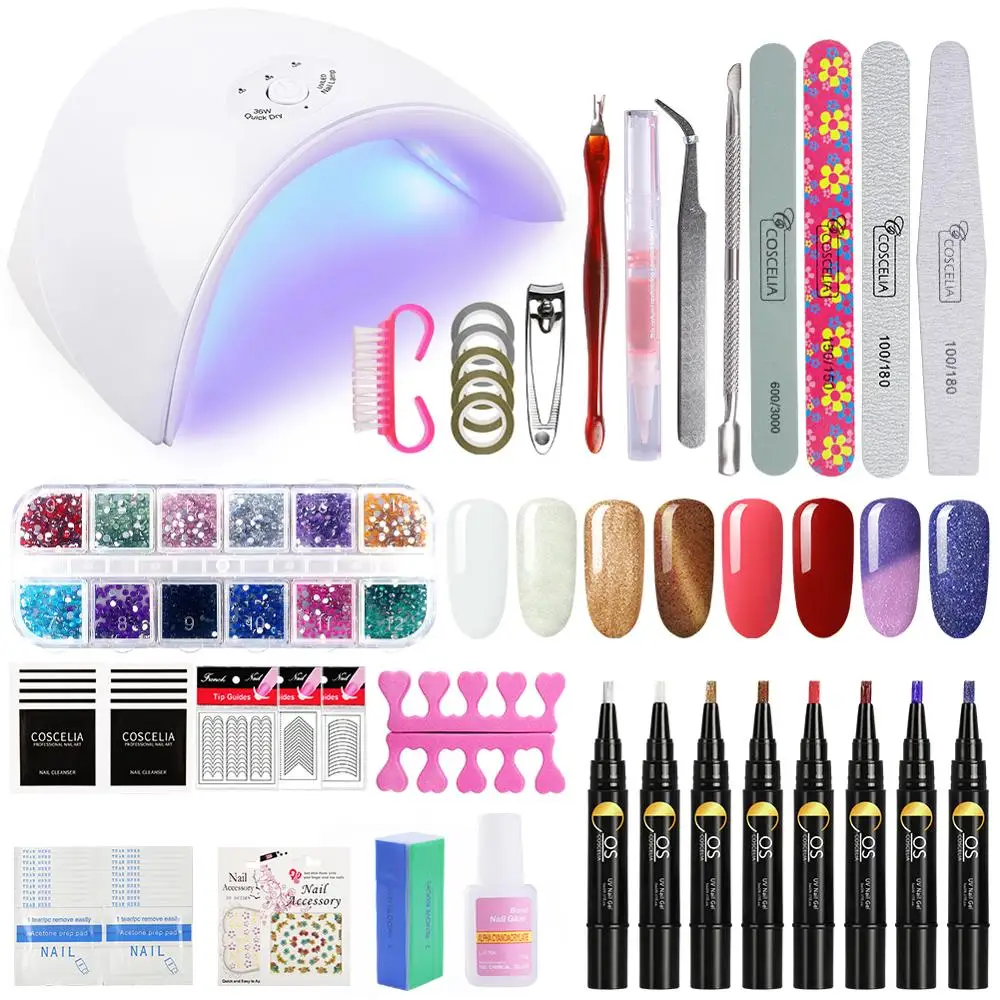 Set2 8pc Полный маникюрный набор с лампой и дрелью для ногтей полный набор инструментов для нейл-арта 6 шт. набор гель-лака для ногтей три комплекта на выбор для красивой девушки - Цвет: Set2 8pc