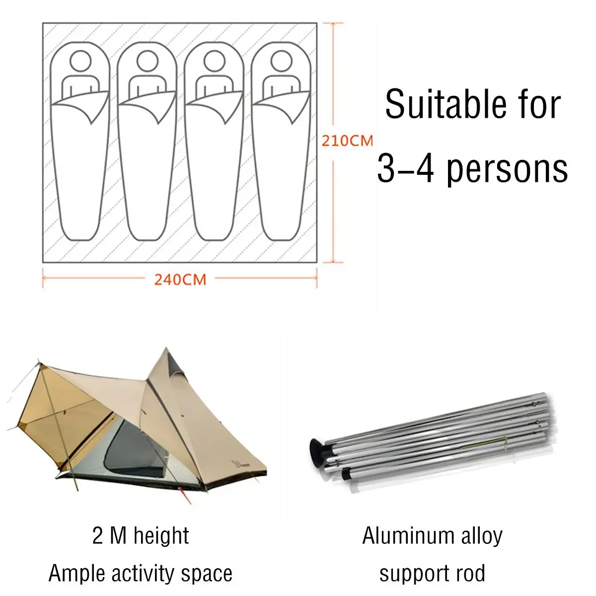 

Outdoor Tents For Camping 3-4persons Camping Tent Waterproof Family Tent Indian Style Pyramid Tipi Camping Tent Indian Yurt Tent