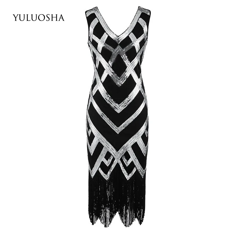YULUOSHA платье с блестками для выпускного вечера длинное без рукавов кисточками