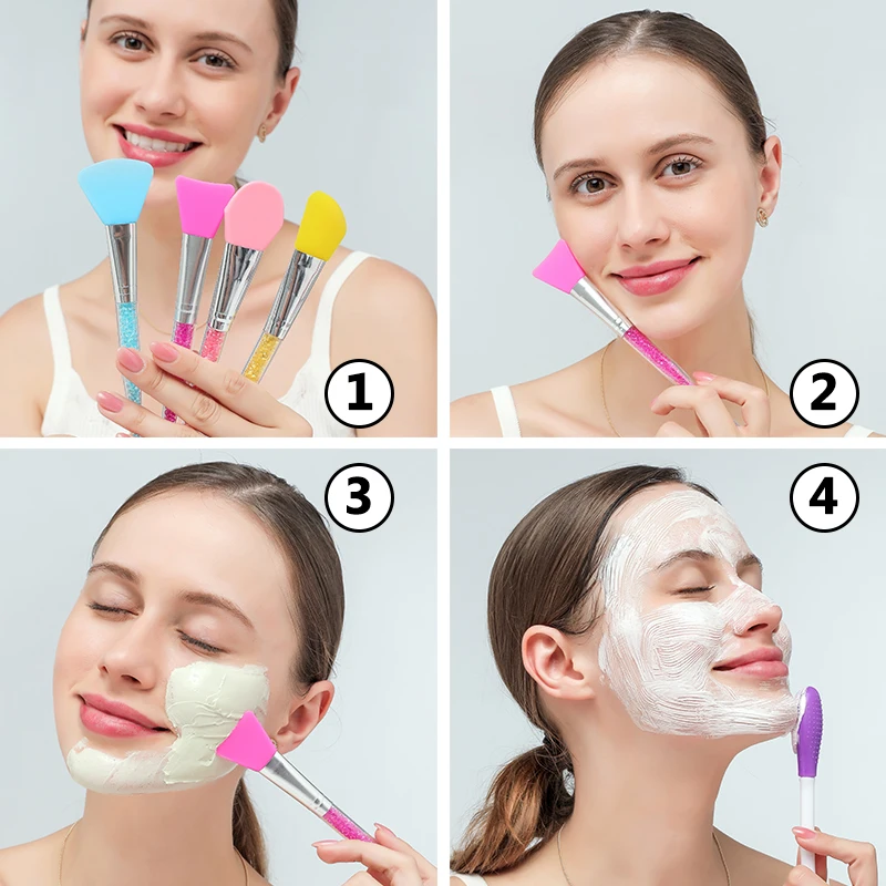 Набор силиконовых кистей для макияжа лица 4 мягких маски + 2 двухсторонних