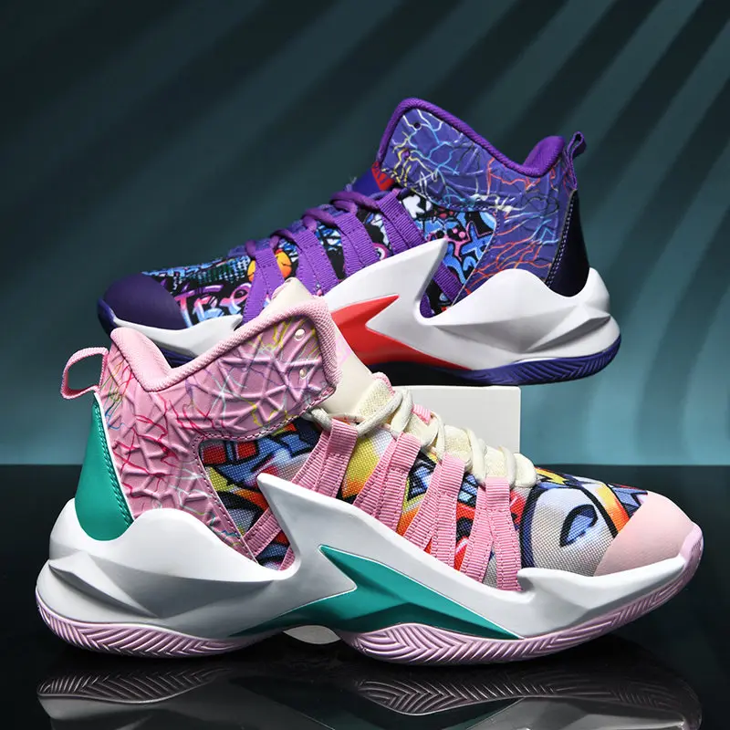 Fashion Graffiti Printing Shoes Basketball Men High Top Non slip Basketball Shoes Sports Gym Hip hop Couple Sneakers Basketball