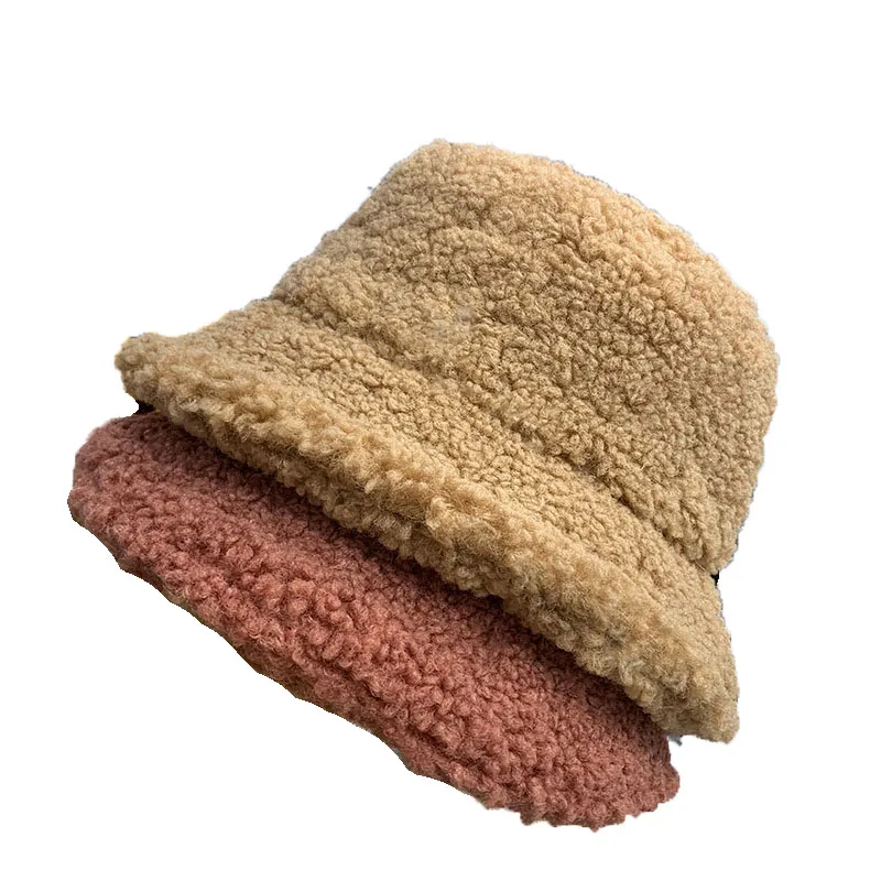 Зимняя теплая плотная однотонная Рыбацкая шляпа из овечьей шкуры женская