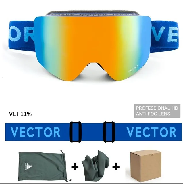 dark blue Векторные брендовые лыжные очки мужские и женские двойные линзы UV400 противотуманные лыжные очки снежные очки Взрослые лыжные очки для сноуборда - Цвет: dark blue