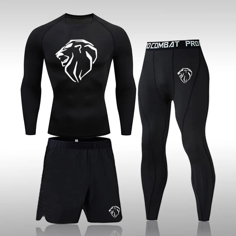 

Компрессионные костюмы из 3 предметов, Мужской Быстросохнущий комплект одежды, спортивный костюм для бега, ММА, бега, тренажерного зала, тре...