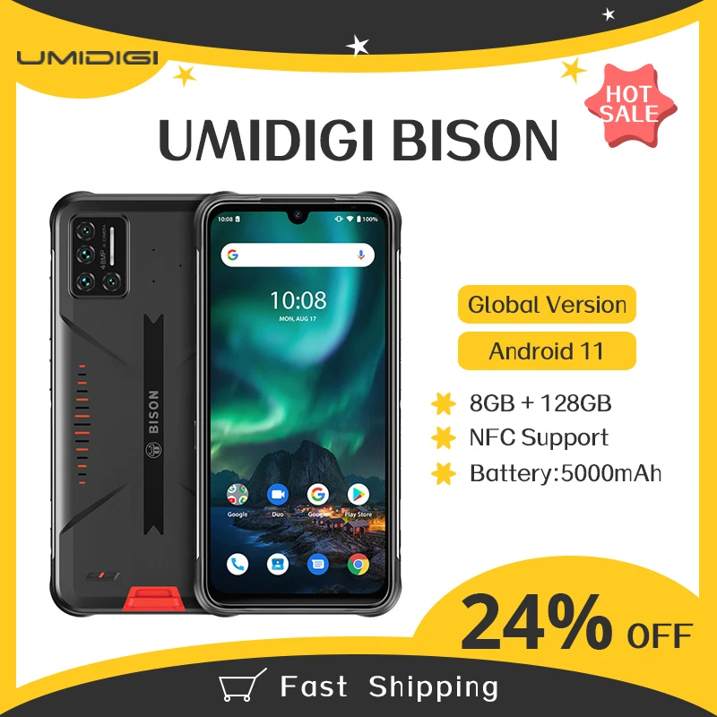 UMIDIGI BISON 8 ГБ + 128 NFC Android 11 IP68/IP69K водонепроницаемый прочный телефон 48 МП матрица Quad