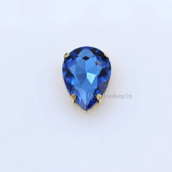 mid sapphire 20p 10x14 мм каплевидный цвет, заостренный стеклянный камень, пришитые хрустальные стразы, каплевидные драгоценности, Золотая пуговица для свадебного платья - Цвет: mid sapphire