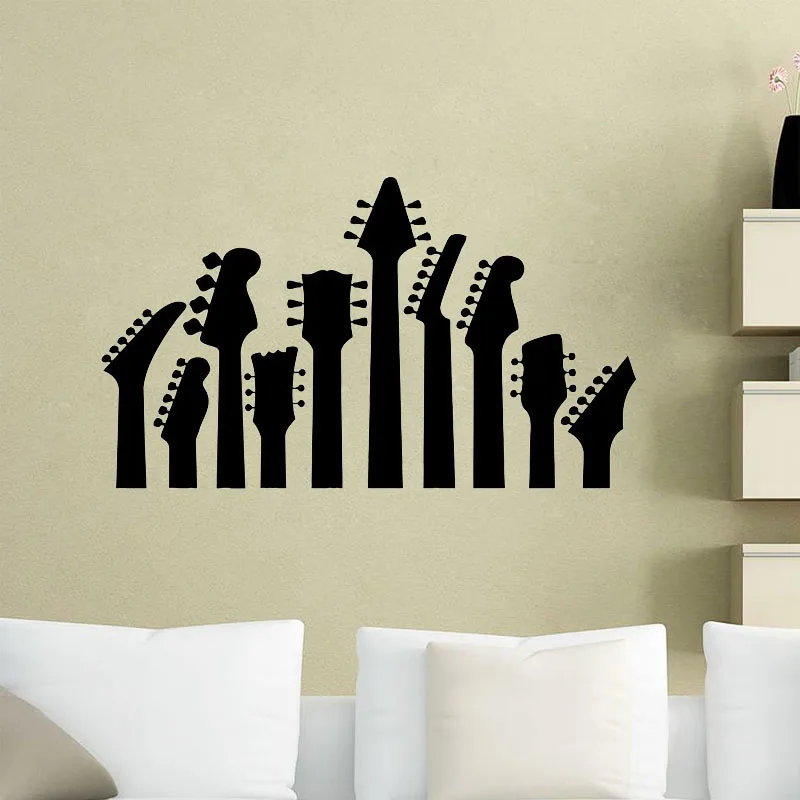 

Guitars Wall Decal Heavy Metal Rock Music Instrument Wall Stickers Teen Boys Bedroom Decoration Musical Studio Wallpaper C10-12