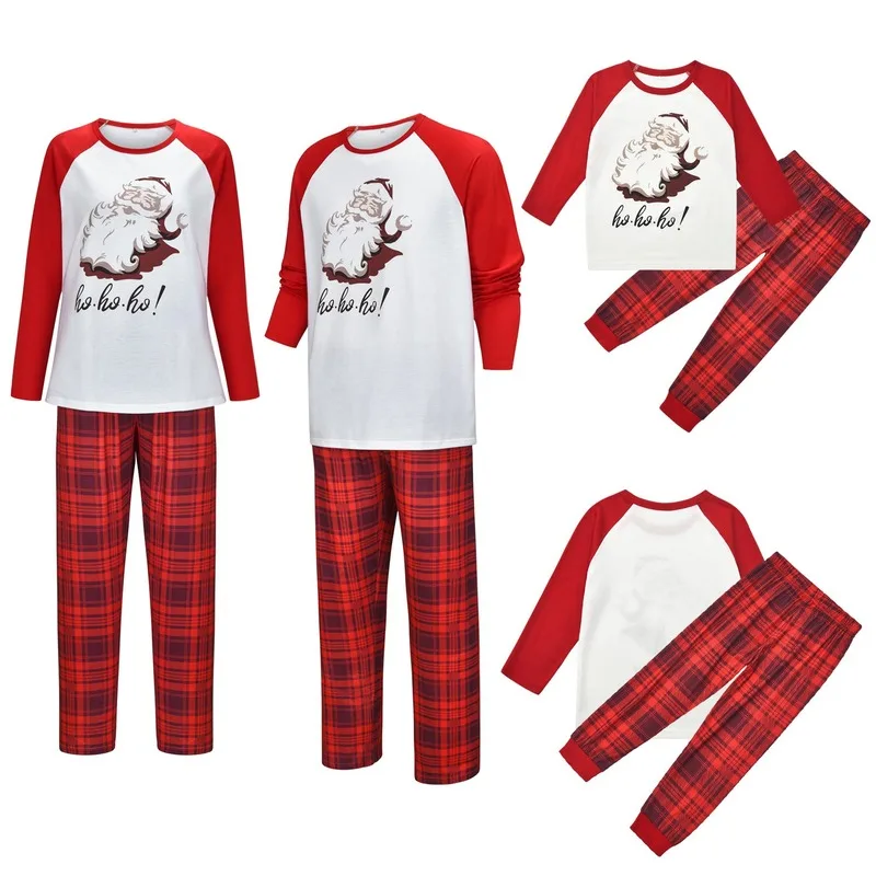 

Wish Autumn Winter New Home Wear Plaid Parent-child Set Santa Printed Parent-child Pajamas
