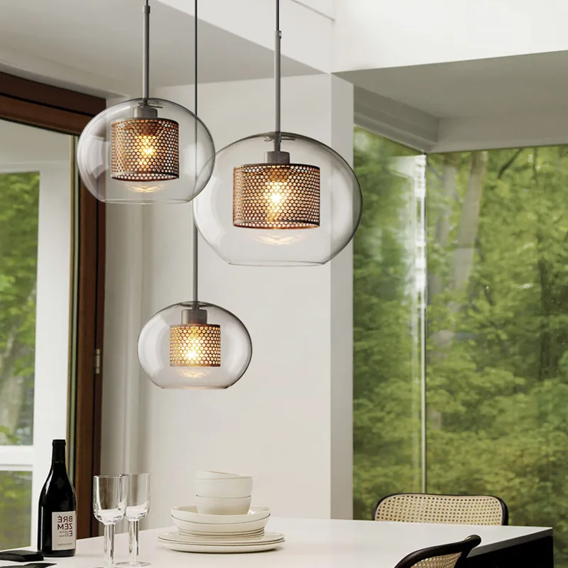 

Nordic Industrial Lamp Creative Concise Glass Dining Room Pendant Lamp Retro Bar Study Hanging light Free Shipping