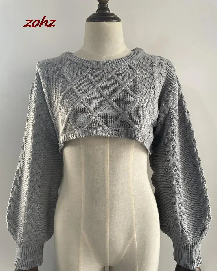 Осень 2021 женский короткий пуловер с круглым вырезом свитер Зимний Элегантный