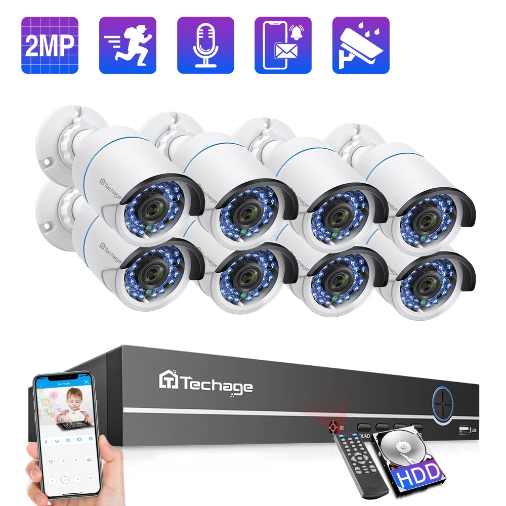 Techage 8CH 1080P POE IP камера NVR система 2MP аудио запись звука CCTV видео безопасности