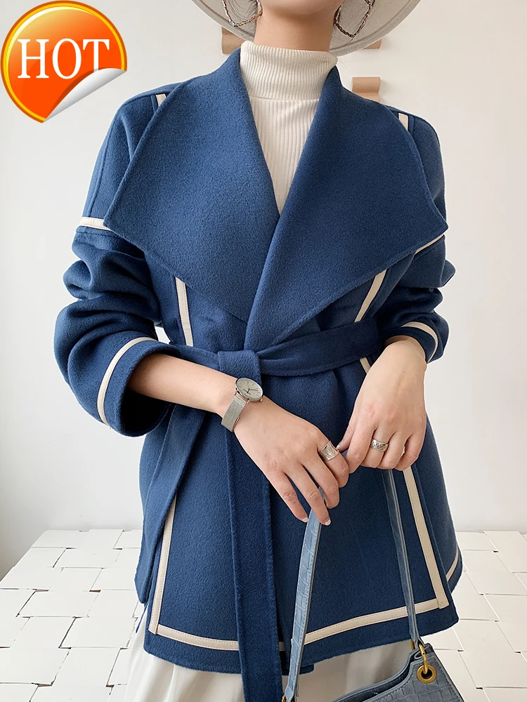 

cashmere coat Double-sided for women short high-end loose lapel New woolen coat for autumn and winter 2020