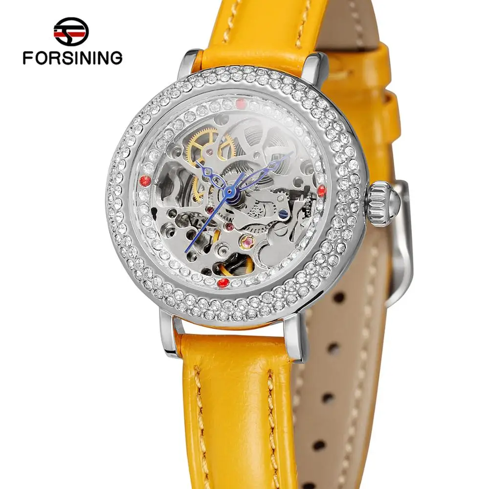 Часы наручные Forsining женские механические Автоматические, брендовые Роскошные с серебристым прозрачным кожаным ремешком от AliExpress RU&CIS NEW