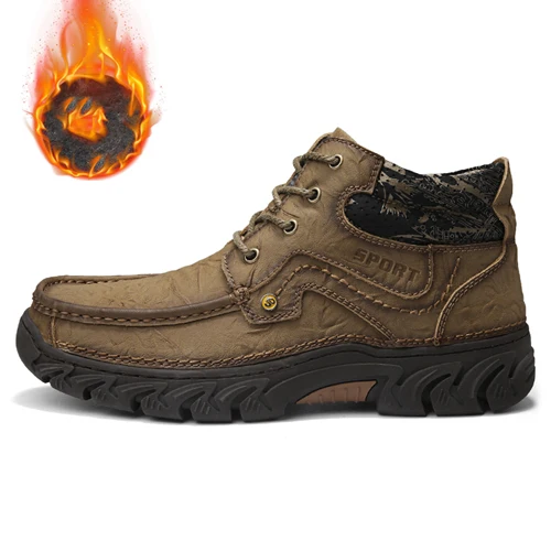 Big size 48 Genuine Leather Men Warm Plush Boots Winter Waterproof Ankle Boots Riding Boots Outdoor Working Snow Oxfords Shoes