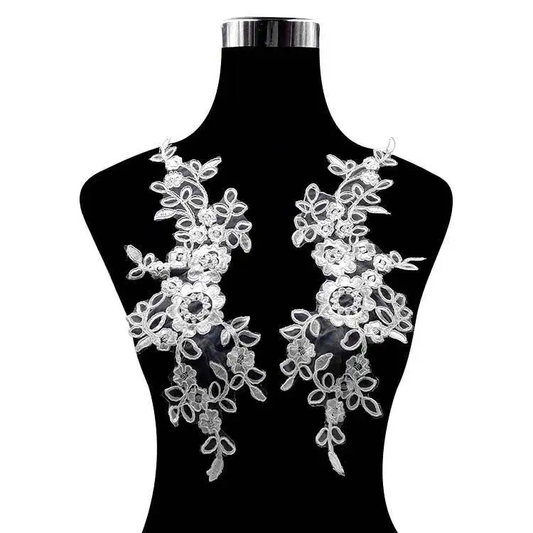 

2PCS Delicate White Organza 3D Flowers Lace Applique Patches Embroidered Wedding Guipure Dress Lace Decor Sewing Material
