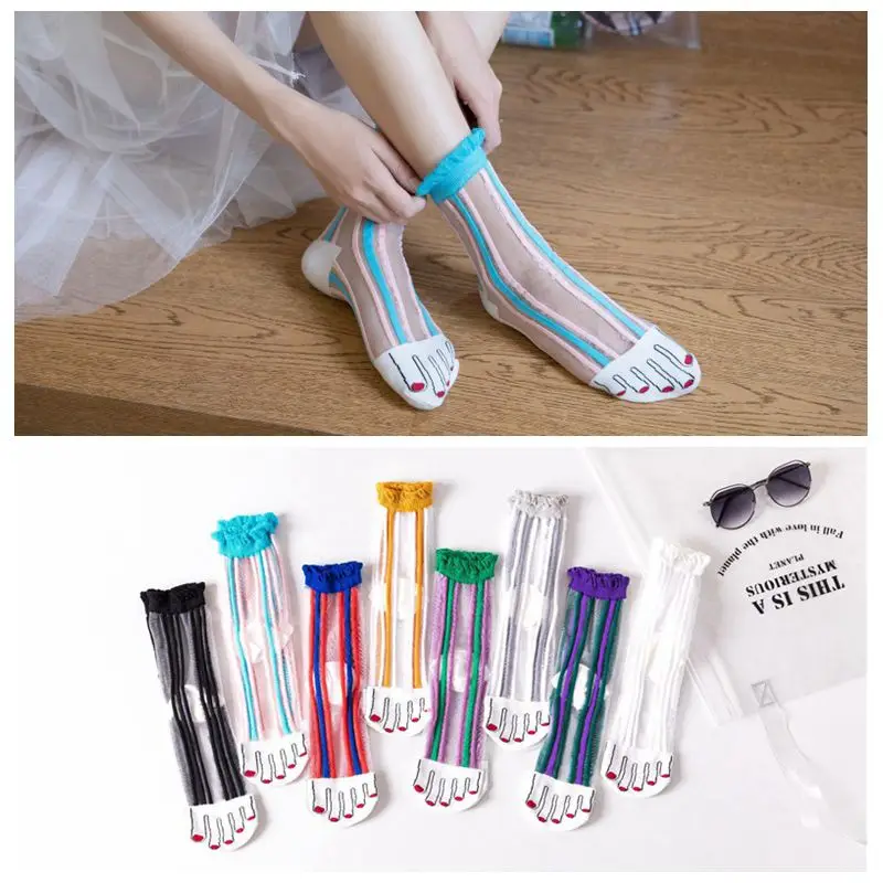 

Striped Transparent Sheer Tulle Nylon Socks Women Store Low Cut Toe Socks Cotton Thermal Sandals Socks Personality Frilly Sock