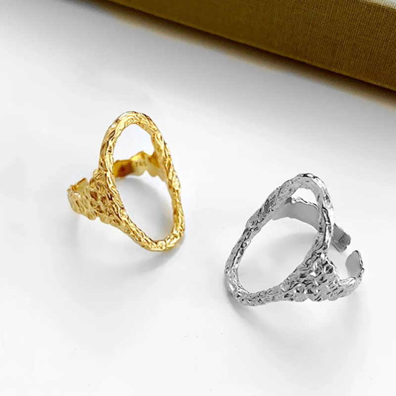 Серебристые медные Асимметричные пустотелые выпуклые кольца-Багет с изменяемым