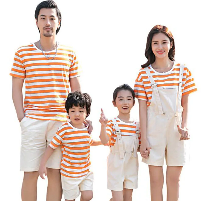 

Summer Family Matching Outfits Mommy Daddy And Me Clothes Mother And Daughter Family Matching Clothes Stripe T-shirt Shorts Suit