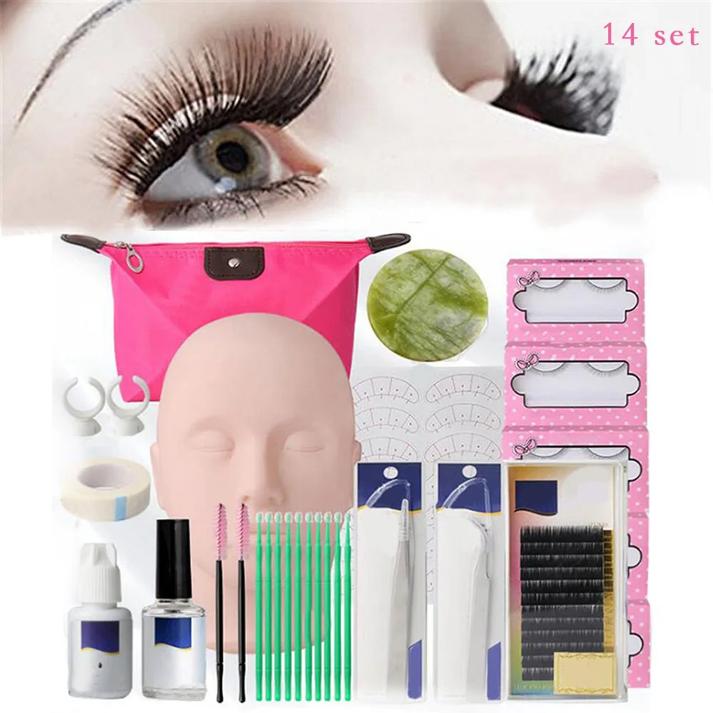 14 set Pro 12/14/16/19 шт./компл. клей для наращивания ресниц Набор с Учебные головы-манекены Модель Практика силиконовый манекен головы набор пинцетов - Цвет: 14 set