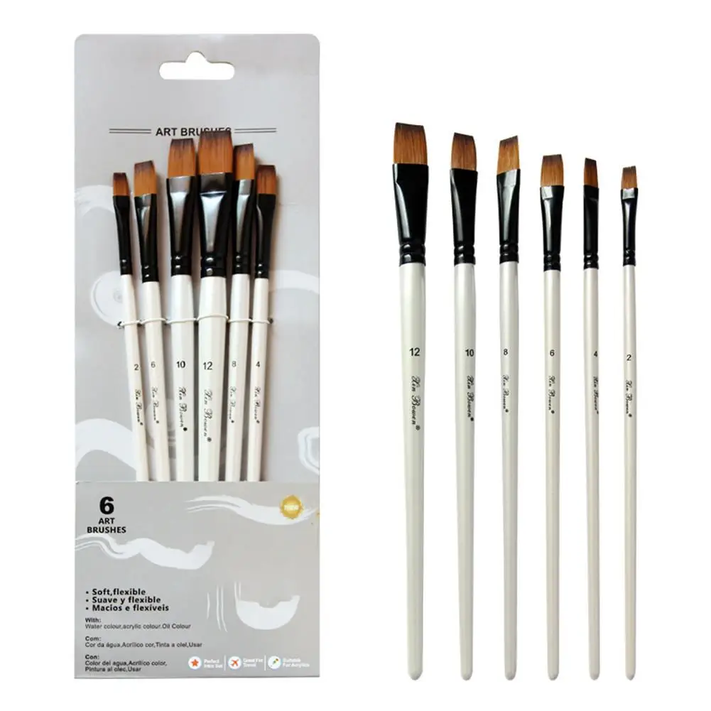 6 шт жемчужный белый деревянный полюс биколор нейлон волос акварельный набор