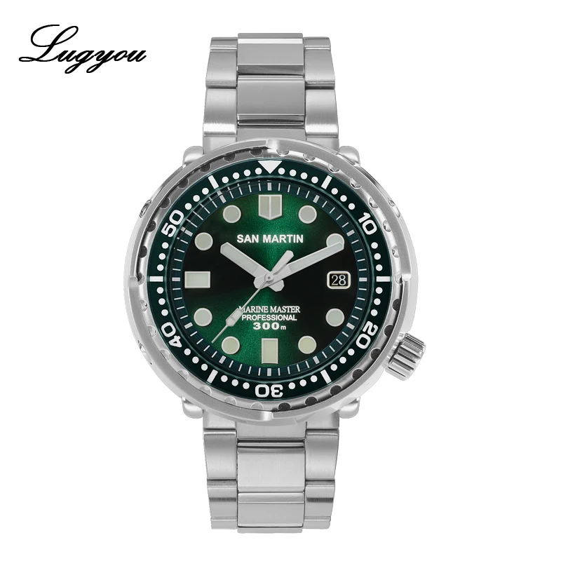 Bracelet Green Lugyou Сан Мартин тунец SBBN015 автоматические мужские часы для дайвинга из нержавеющей стали 300 м водостойкие солнечные лучи циферблат металлический браслет - Цвет: Bracelet Green