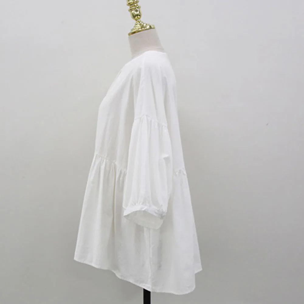 

Blouse Three-Quarter Sleeve Mid-Length Pullover Fashion Simple Round Neck Loose Mid-Length Plain Inelastic Women 2021 New Style