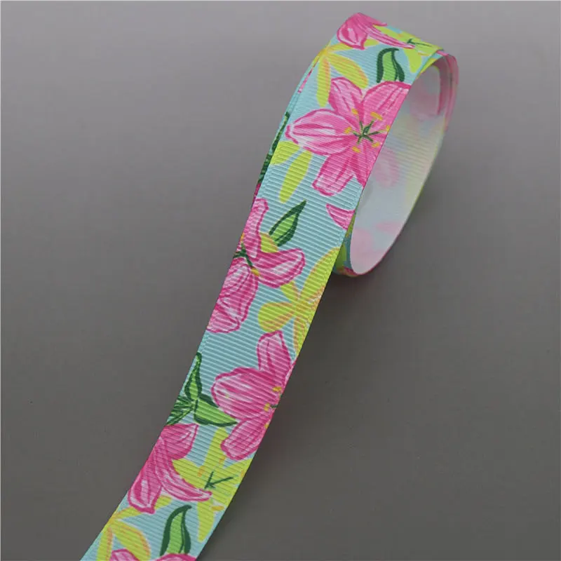 DHK 10 ярдов цветочный принт Grosgrain ленточный аксессуар бант для волос украшение